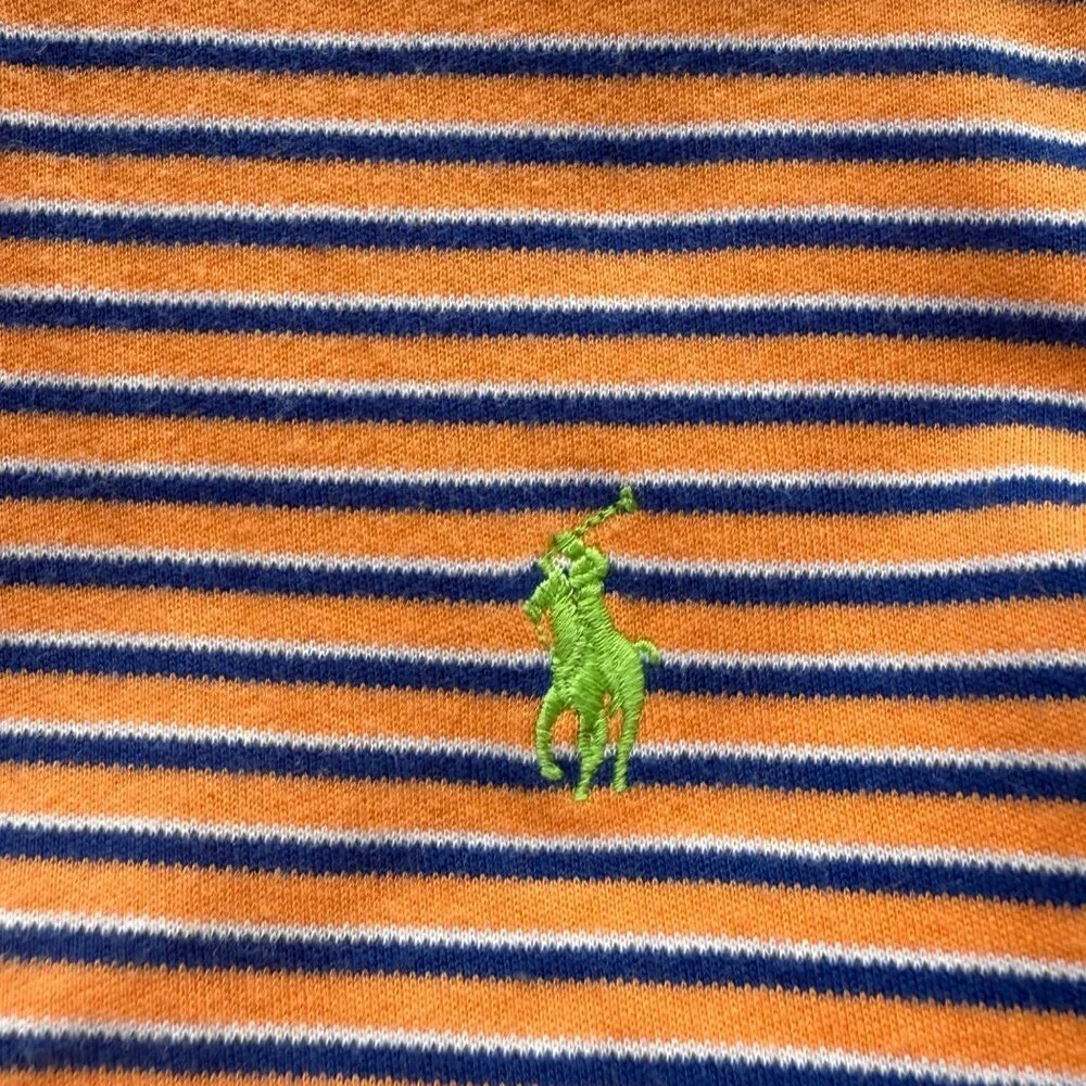Polo Ralph Lauren Mens Striped Short Sleeve Orange/Blue Polo Shirt Size M